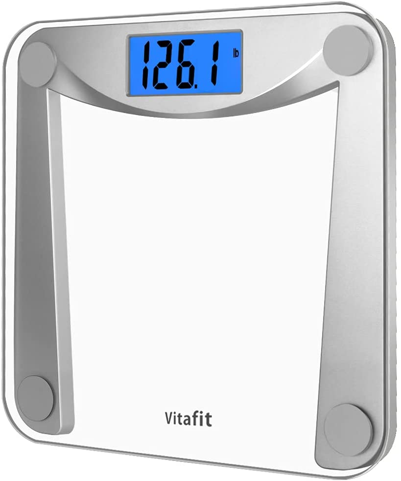  Digital Body Weight Bathroom Scale Weighing Scale with Step-On Technology,Extra Large Blue Backlit Display and Batteries Included, 400 Pounds,Clear Glass