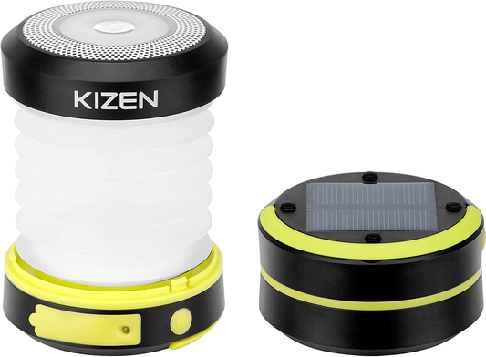 KIZEN Collapsible LED Solar Lantern - Rechargeable, USB & Solar Powered Camping Lights for Hiking, Backpacking and Emergency Use - Portable Outdoor Camp Light - Yellow