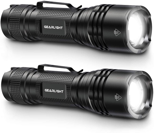 Gearlight TAC LED Flashlight Pack - 2 Super Bright, Compact Tactical Flashlights with High Lumens for Outdoor Activity & Emergency Use - Gifts for Men & Women