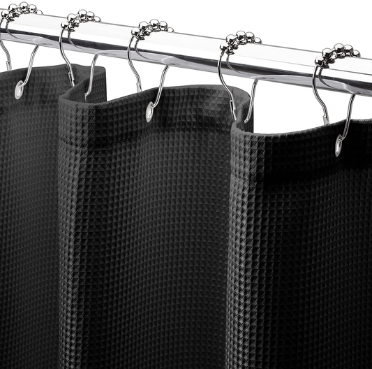 Amazerbath Black Shower Curtain, Waffle Shower Curtain Black, Fabric Shower Curtain with Waffle Weave, Heavy Duty Hotel Quality Bathroom Shower Curtains, 72 X 72 Inches (Black)
