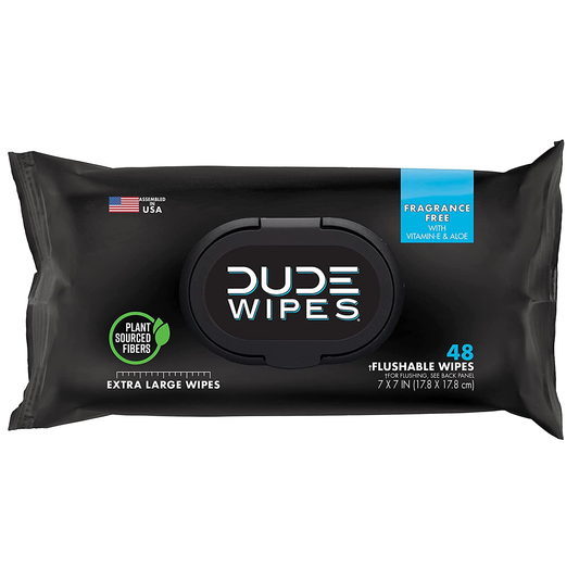 DUDE Wipes Flushable Wipes 48 Count Dispenser, Unscented Wet Wipes with Vitamin-E & Aloe for At-Home Use, Septic and Sewer Safe