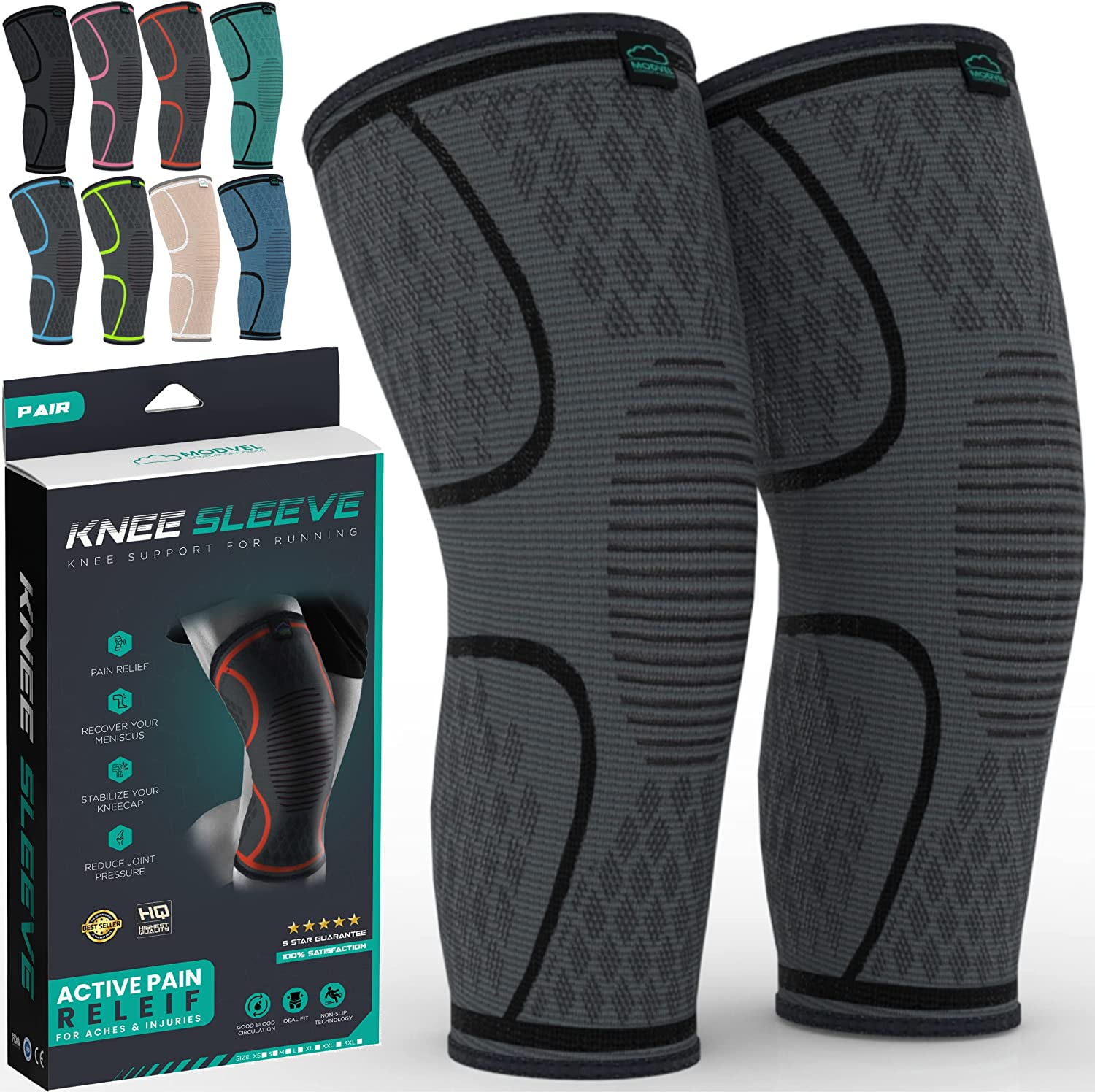 2 Pack Knee Brace | Knee Compression Sleeve for Men & Women | Knee Support for Running | Medical Grade Knee Pads for Meniscus Tear, ACL, Arthritis, Joint Pain Relief.