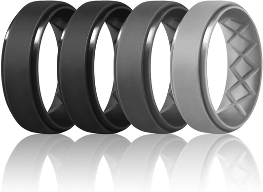 Inner Arc Ergonomic Breathable Design, Silicone Rings Mens with Half Sizes, 7 Rings / 4 Rings / 1 Ring Rubber Wedding Bands, 8.5Mm Wide-2Mm Thick