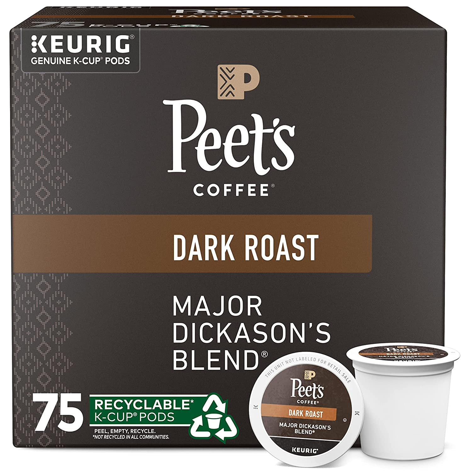 , Dark Roast K-Cup Pods for Keurig Brewers - Major Dickason'S Blend 75 Count (1 Box of 75 K-Cup Pods) Packaging May Vary