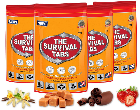 THE SURVIVAL TABS 8-Day Food Supply 96 Tabs Emergency Food Replacement Disaster Preparedness for Earthquake Flood Tsunami Gluten Free & Non-Gmo 25 Years Shelf Life Long Term Food Storage-Mixed Flavor