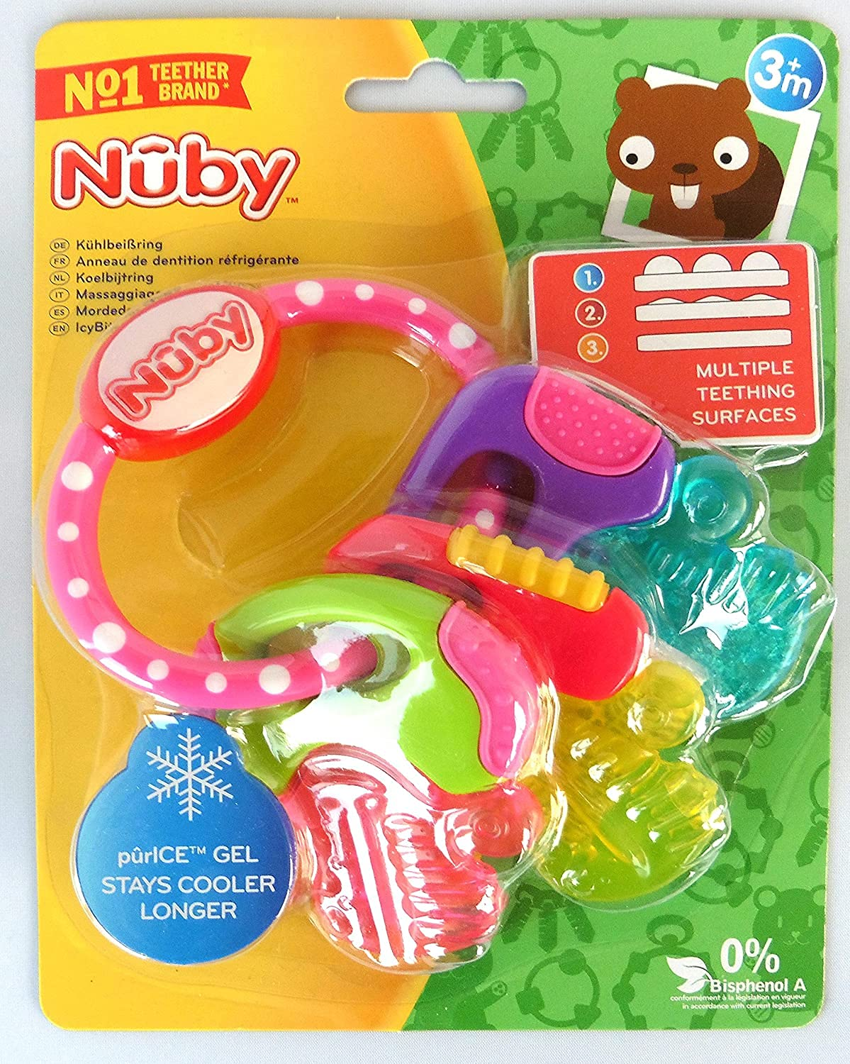Nuby Ice Gel Teether Keys, 1 Pack Pink (567)