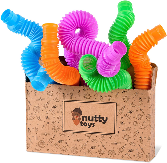 Nutty Toys Pop Tube Sensory Toys (Large) Fine Motor Skills & Learning for Toddlers, Top ADHD Fidget 2022 Unique Adult & Kid Easter Basket Stuffer Present Idea Best Tween Boy & Girl Birthday Gift