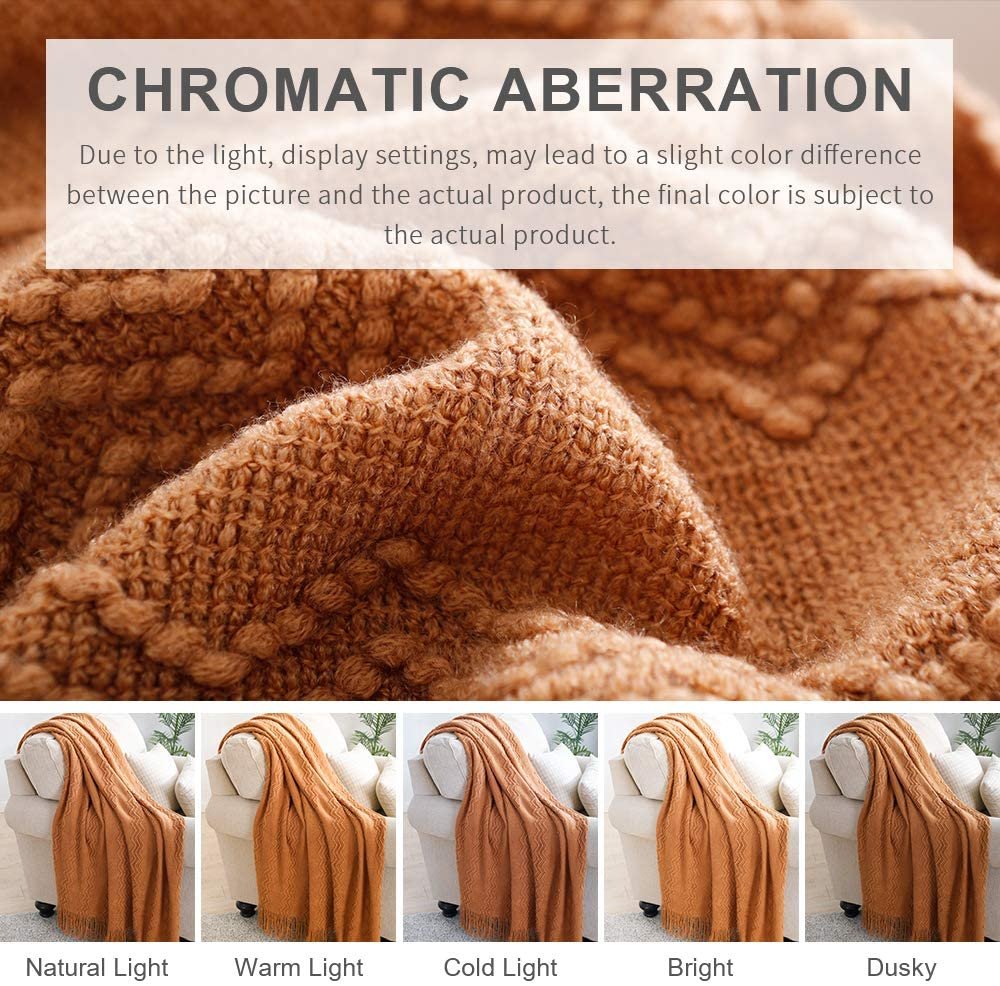  Throw Blanket-60 X50 Almond, Textured Solid Soft Sofathrow, Knitted Decorative Throw Blanket for Bedroom, Travel Blanket, Office Room