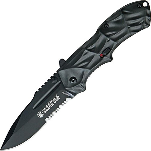 Smith & Wesson Black Ops SWBLOP3S 7.7In S.S. Assisted Opening Knife with 3.4In Serrated Drop Point Blade and Aluminum Handle for Tactical, Survival and EDC