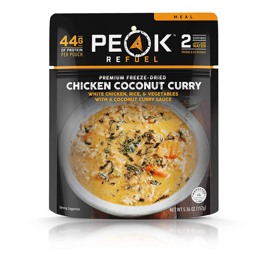 Peak Refuel Chicken Coconut Curry | Freeze Dried Backpacking and Camping Food | Amazing Taste & Quality | High Protein | Real Meat | Quick Prep (2 Serving Pouch)
