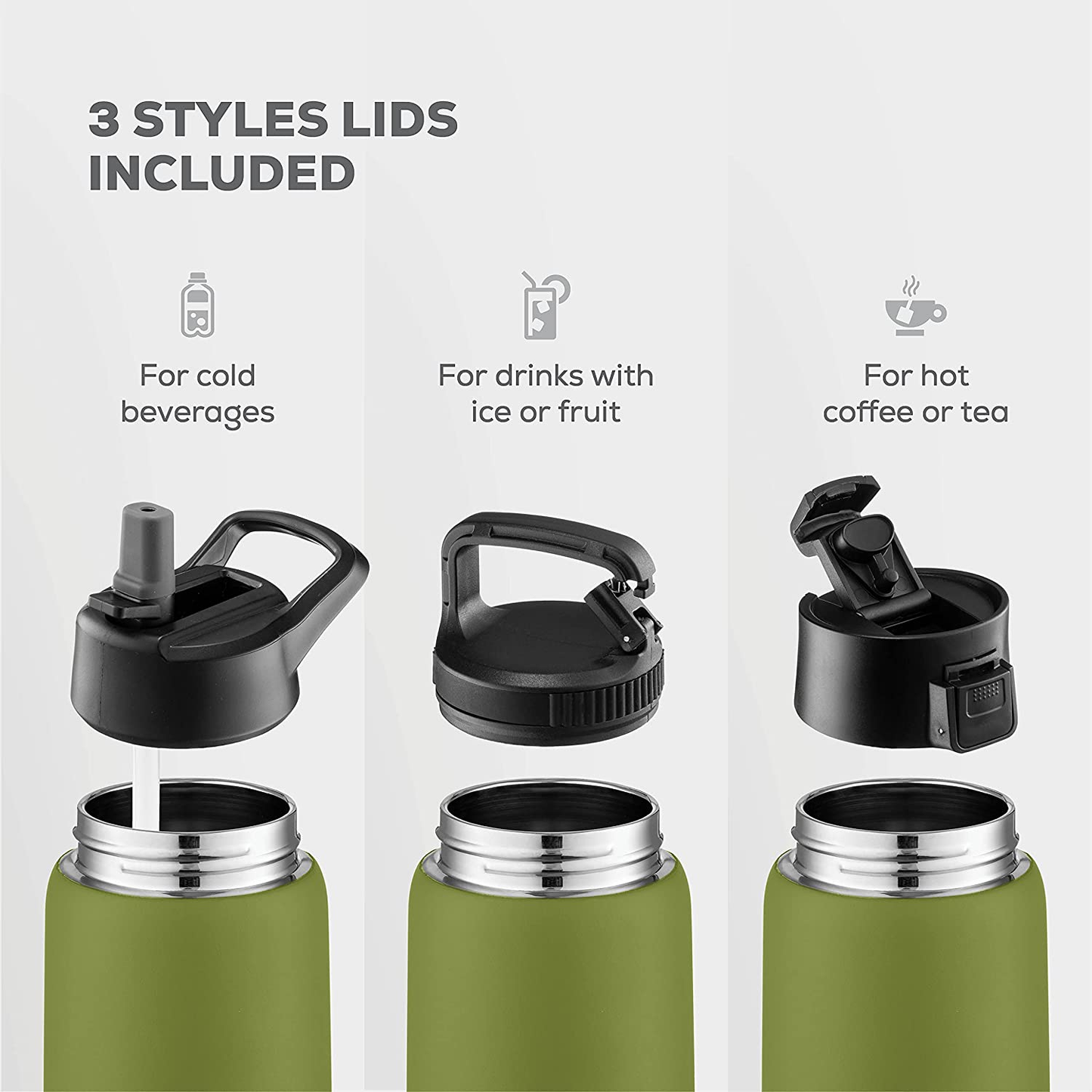 Triple-Insulated Stainless Steel Water Bottle with Straw Lid - Flip-Top Lid - Wide-Mouth Cap (25 Oz) Insulated Water Bottles, Keeps Hot and Cold - Sports Canteen Water Bottle Great for Hiking & Biking