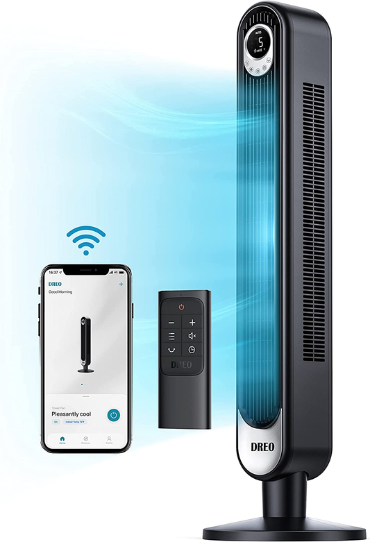 Tower Fan Smart Wifi Voice Control, Works with Alexa/Google, Oscillating Floor Fan with Remote, Indoor Bladeless Standing Fans for Bedroom Home Office, with 6 Speeds,4 Modes,12H Timer,Led Display