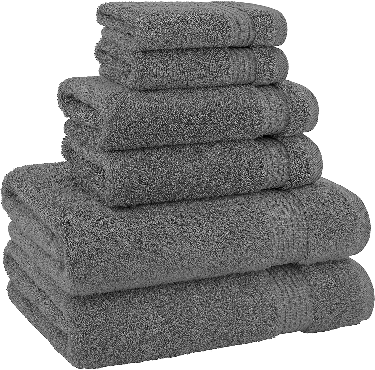 , 6 Piece Towel Set, 100% Turkish Cotton Soft Absorbent Towels for Bathroom, 2 Bath Towels 2 Hand Towels 2 Washcloths, Gray