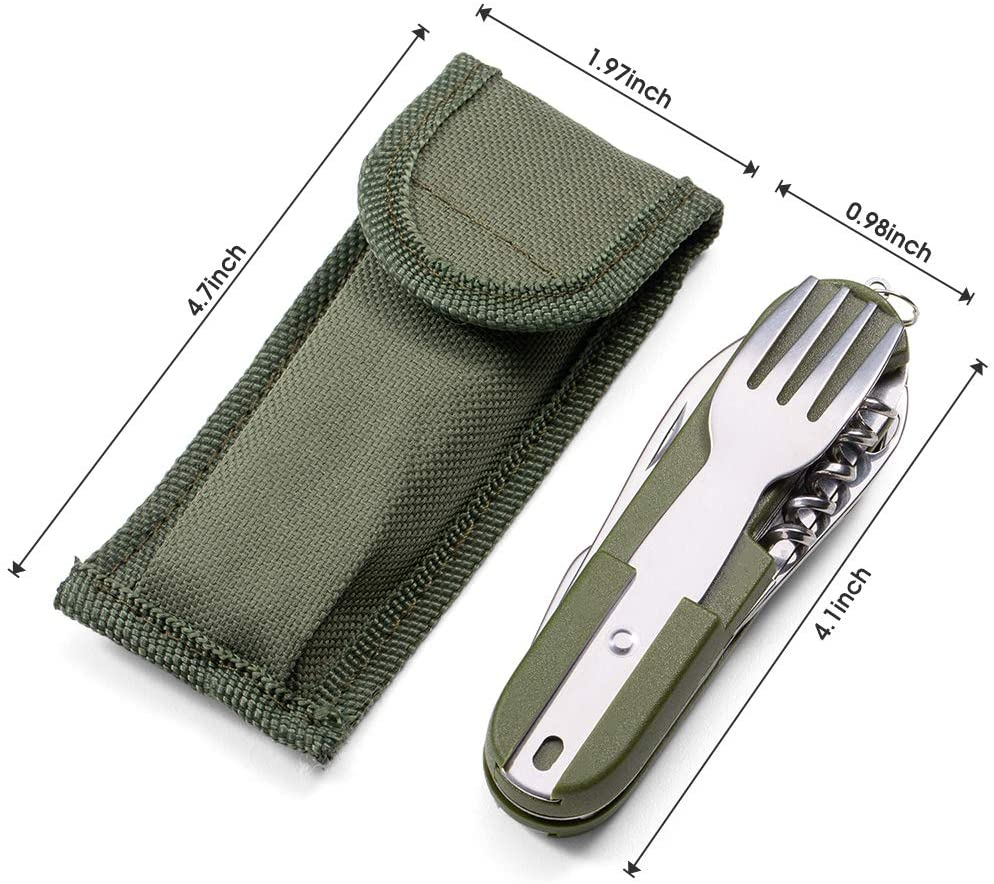 7-In-1 Camping Utensils Tool, Foldable Camping Utensil Set, Portable Stainless Steel Spoon, Fork, Knife & Bottle Opener Combo Sets, Multifunction Travel Backpacking Cutlery Eating with Case by HAHAHOO