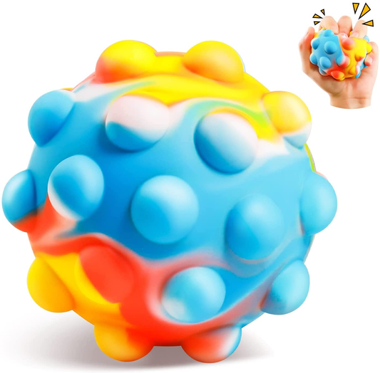 AWONTAR Pop Fidget Ball, Squeeze Pop Stress Ball Fidget Toy, 3D Silicone Push Bubble Ball Sensory Toy for Kids Teens Adults (Rainbow)