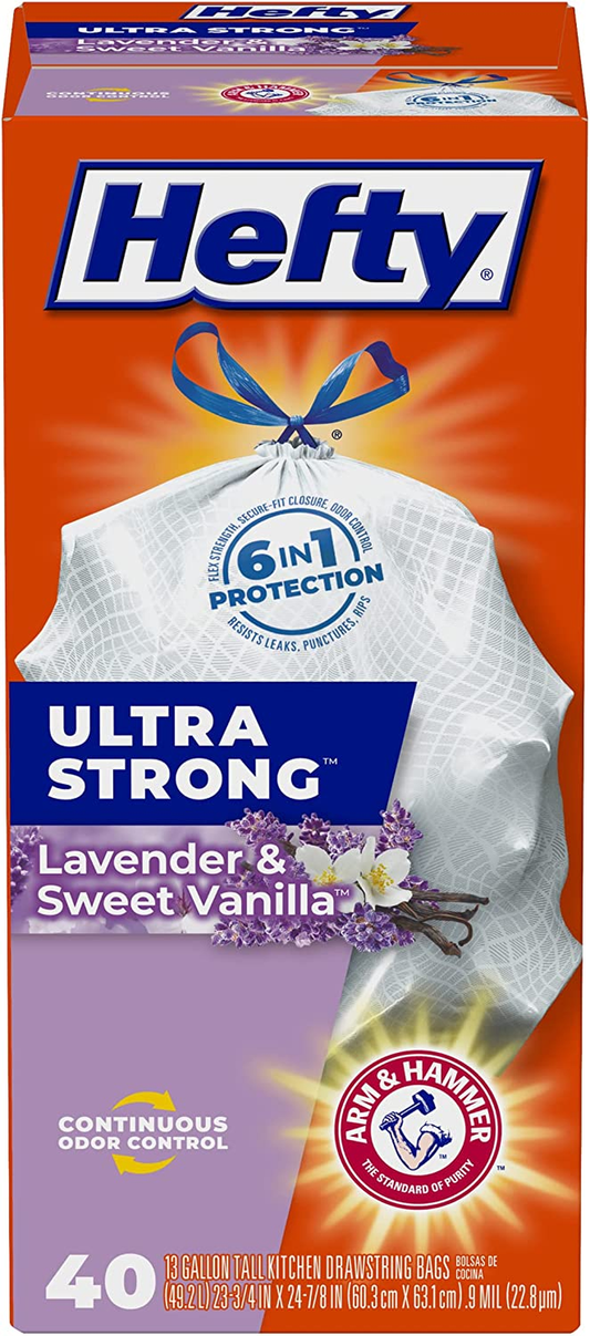 Ultra Strong Tall Kitchen Trash Bags, Lavender & Sweet Vanilla Scent, 13 Gallon, 40 Count