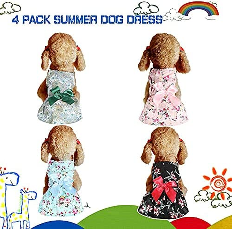 4 Pieces Dog Bowknot Floral Dress Pet Princess Dress Dog Sundress Dog Princess Dress Puppy Summer Dress for Small Pets Dogs Puppy Cats(X-Small)