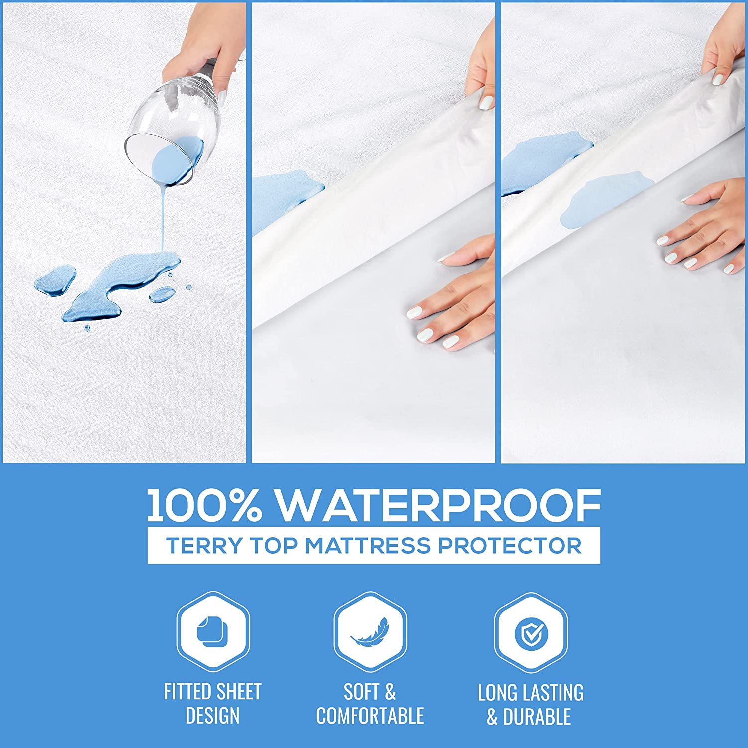  Premium Waterproof Terry Mattress Protector Twin 200 GSM, Mattress Cover, Breathable, Fitted Style with Stretchable Pockets