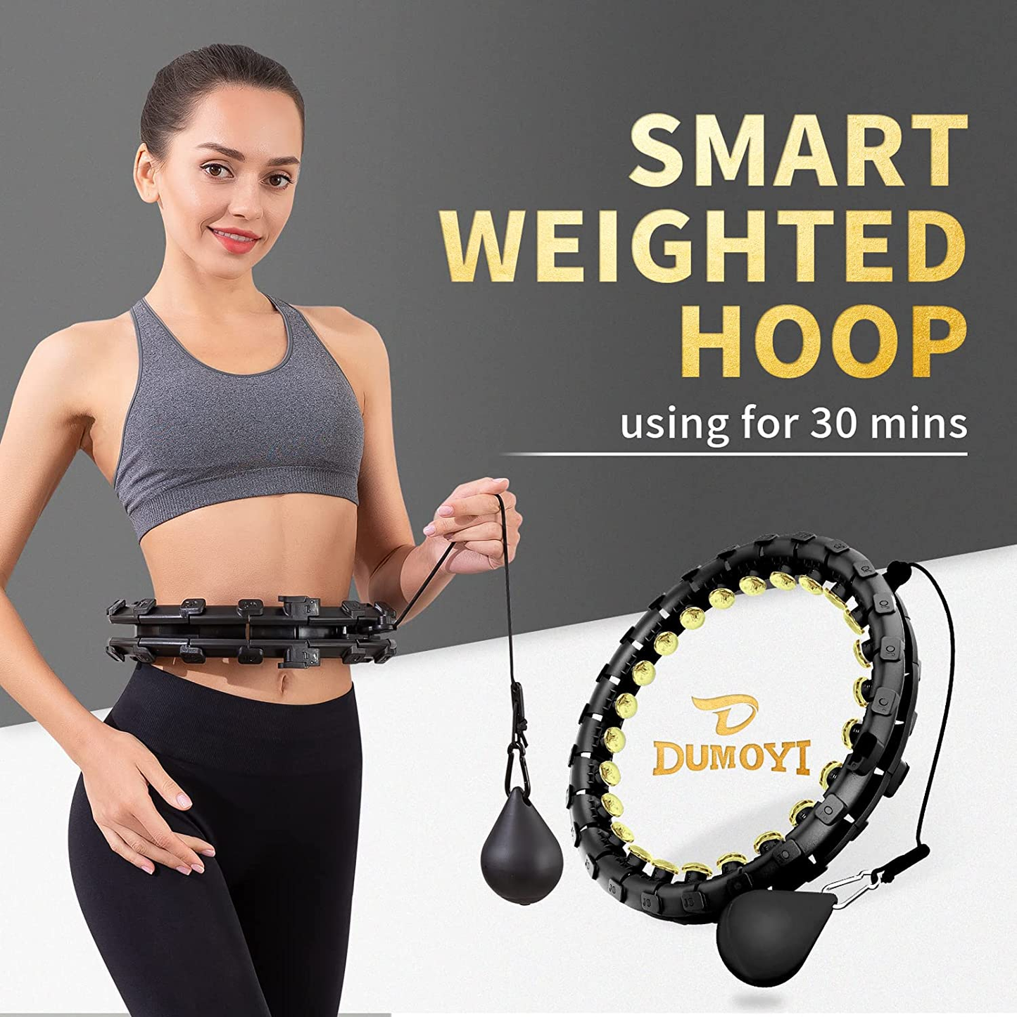 Dumoyi Smart Weighted Fit Hoop for Adults Weight Loss, 24 Detachable Knots, 2 in 1 Adomen Fitness Massage, Great for Adults and Beginners