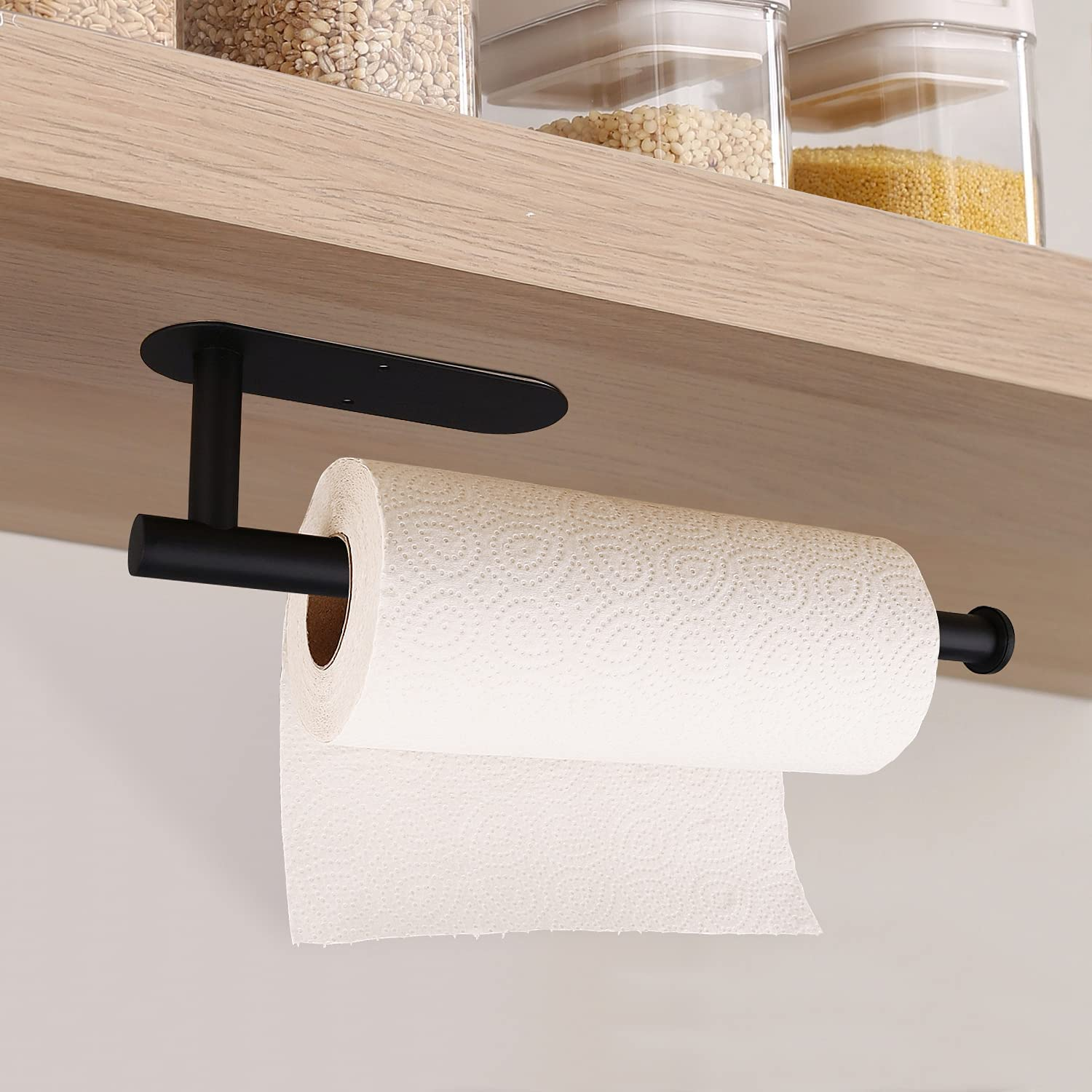 Paper Towel Holders-Blcak,Paper Towels Rolls - for Kitchen,Paper Towels Bulk- Self-Adhesive under Cabinet,Both Available in Adhesive and Screws,Stainless Steel