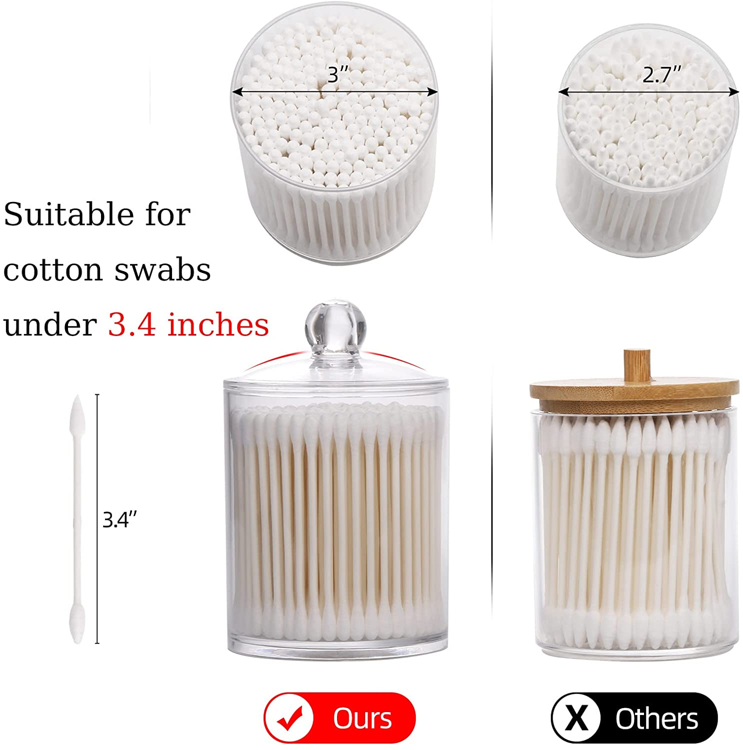  3 Pack Cotton Swab Ball Pad Holder, 12 Oz Qtip Apothecary Jar Clear Makeup Organizer, Bathroom Containers Dispenser