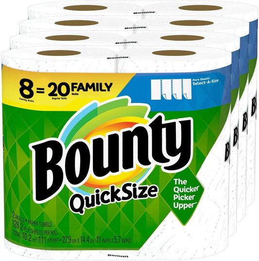 Quick Size Paper Towels, White, 4 Packs of 2 Family Rolls = 8 Family Rolls