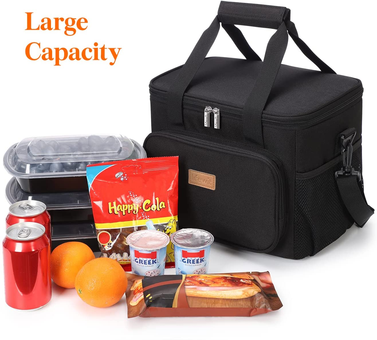 Large Lunch Bag 24-Can (15L) Insulated Lunch Box Soft Cooler Cooling Tote for Adult Men Women, Black