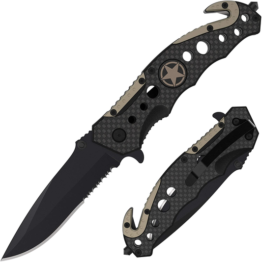Swiss Safe 3-In-1 Tactical Knife for Military and First Responders - Carbon Fiber Gray