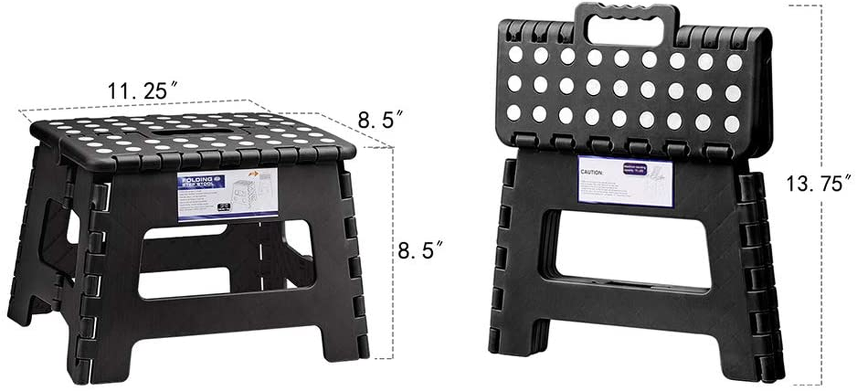 Folding Step Stool 9'' Tall Kids Step Stool Holds up to 300 Lb Plastic Foldable Step Stools for Adults Non-Slip Surface with Carry Handle Collapsible Stool for Home and Outdoor(Black)