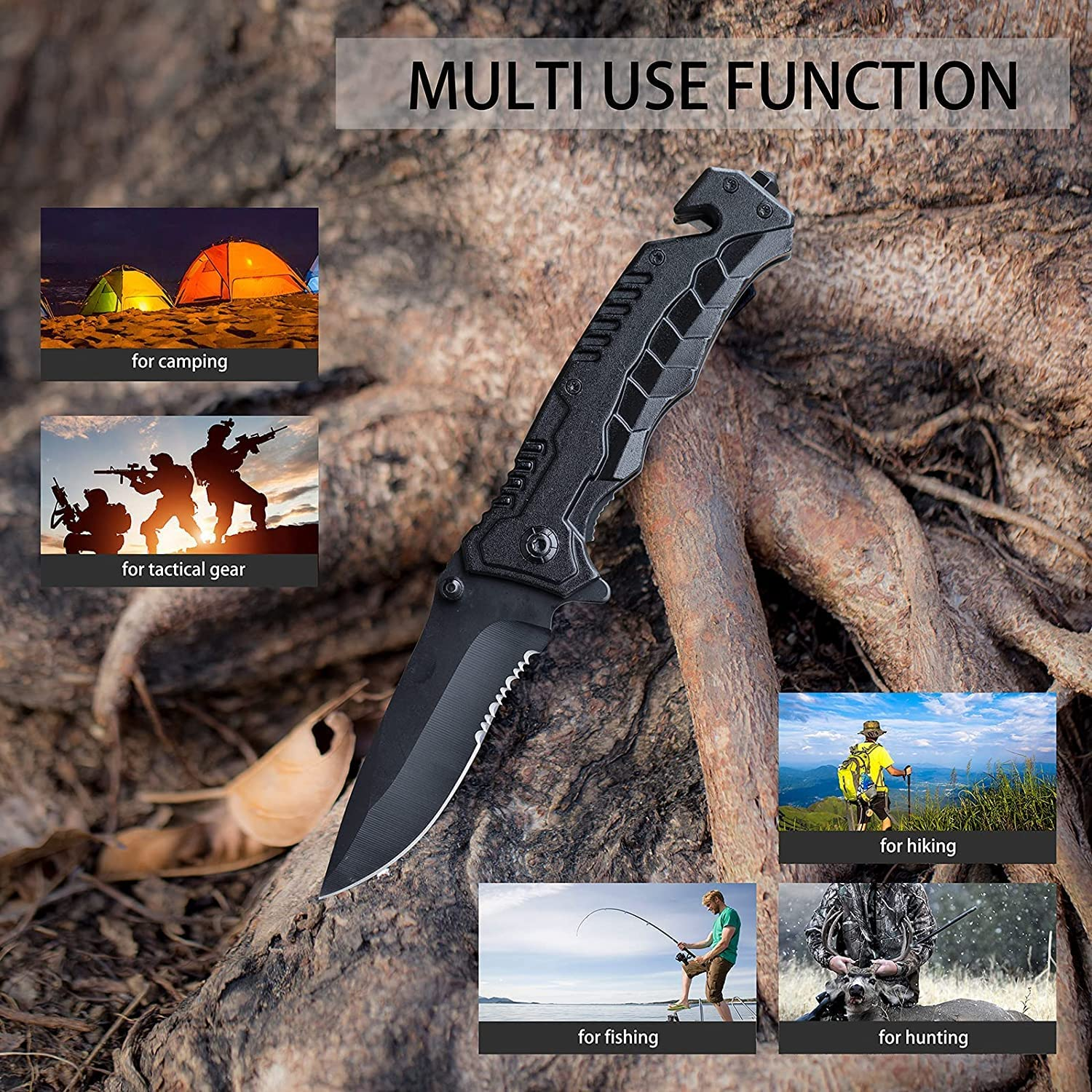 Folding Pocket Knife with Clip,Tactical Assisted Camping Knife, Multitool Military Outdoor Survival Knife Emergency EDC Knife for Men Camping Hiking Hunting Outdoor Survival Daily Use