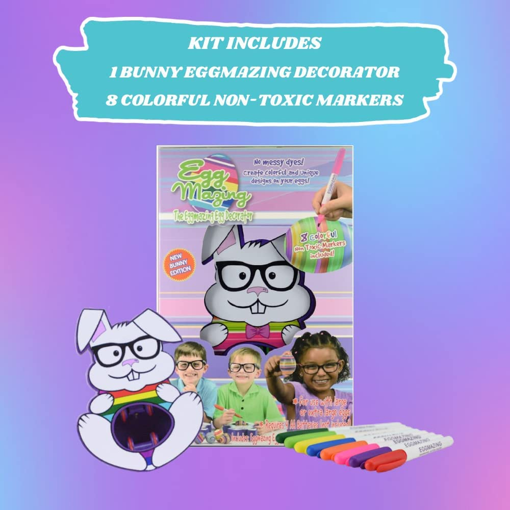 The Eggmazing Egg Decorator Kit - Includes Bunny Egg Decorating Spinner Arts and Crafts Set with 8 Colorful Quick Drying Markers