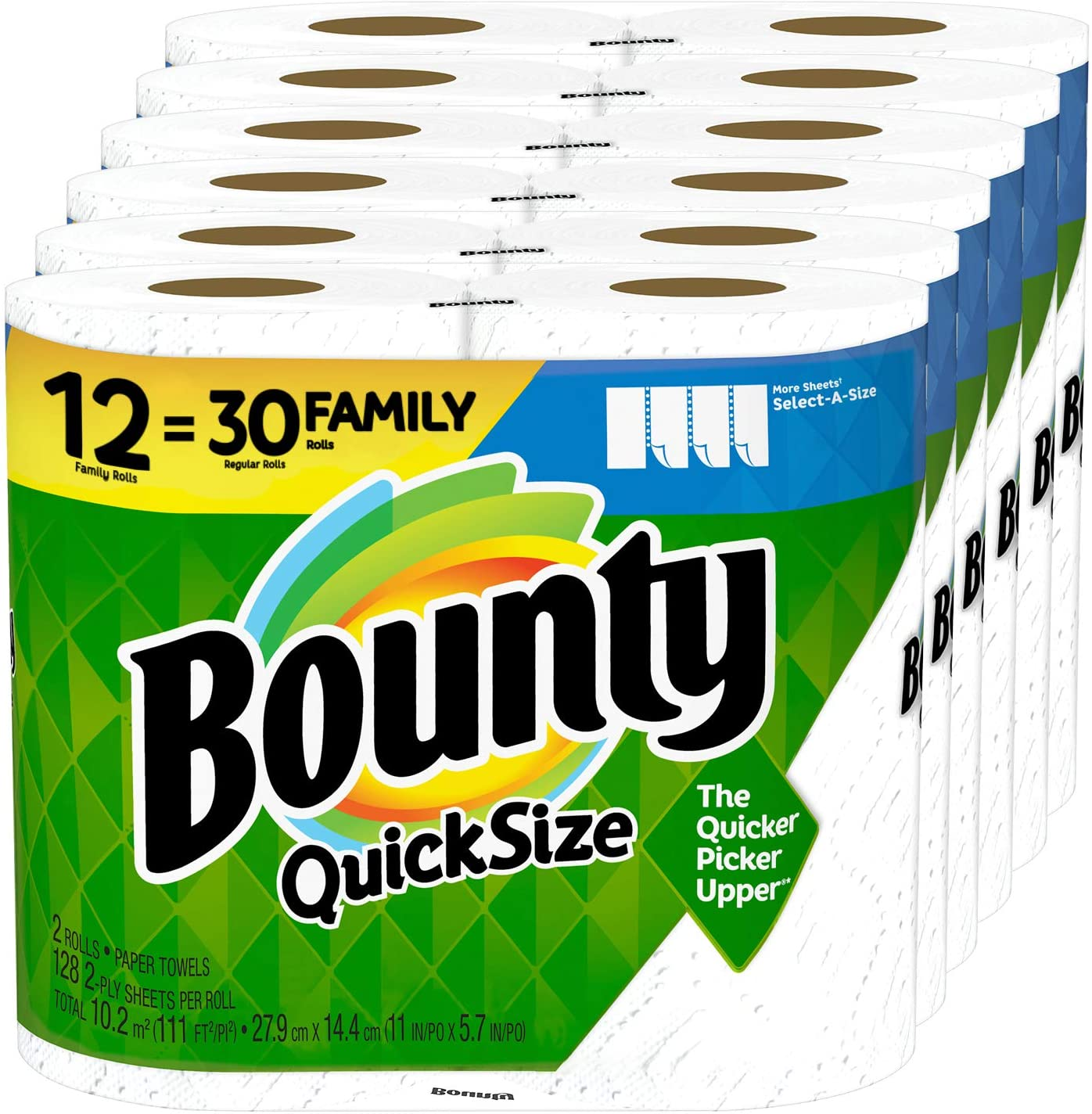Quick-Size Paper Towels, White, 12 Family Rolls = 30 Regular Rolls