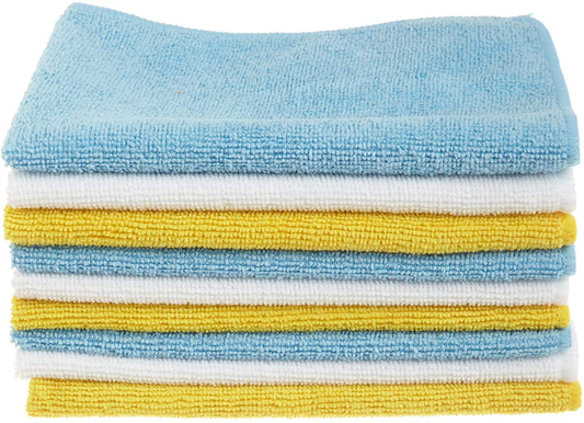 Microfiber Cleaning Cloths, Non-Abrasive, Reusable and Washable - Pack of 24, 12 X16-Inch, Blue, White and Yellow