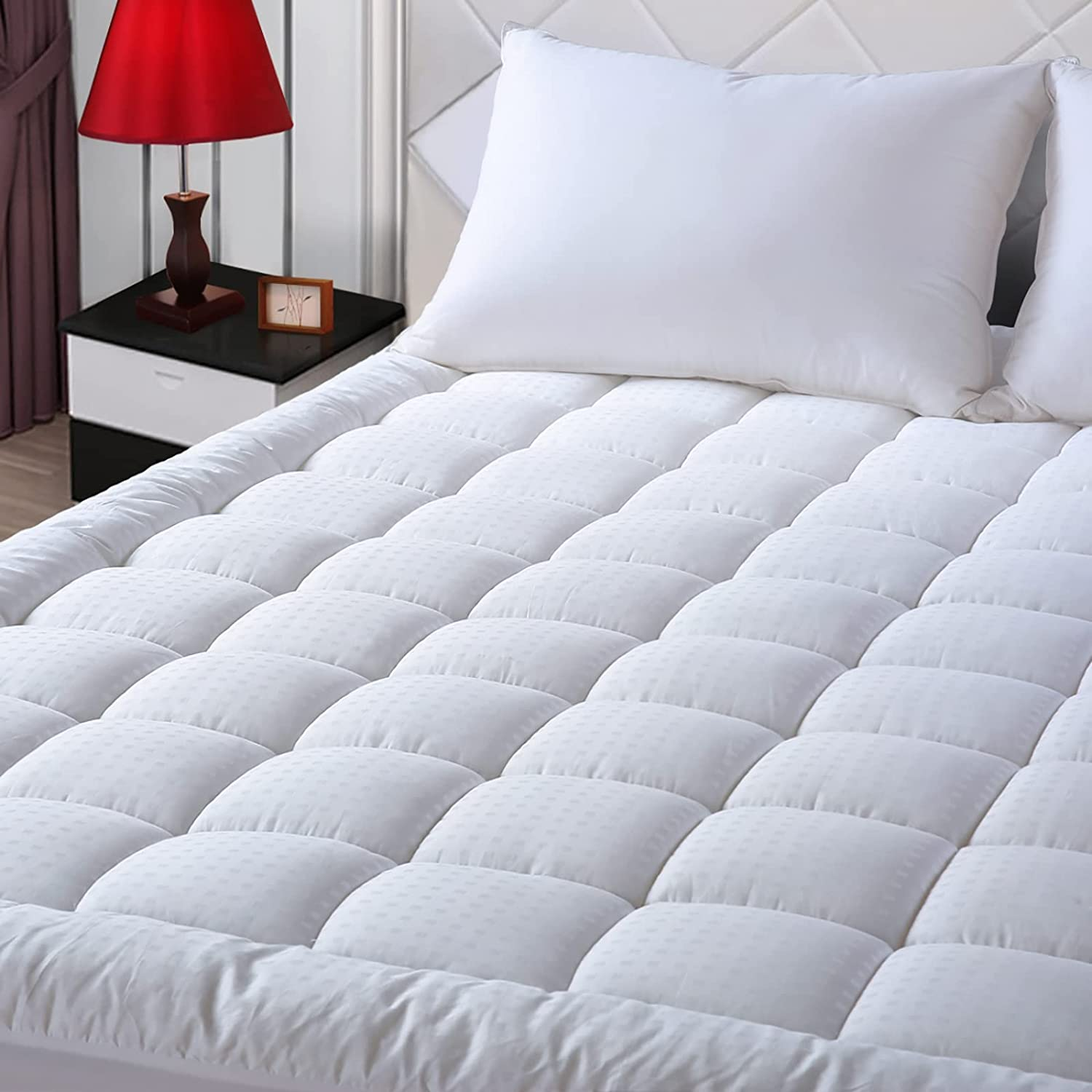  Twin Size Mattress Pad Pillow Top Mattress Cover Quilted Fitted Mattress Protector Single Cotton Top 8-21" Deep Pocket Cooling Mattress Topper (39X75 Inches, White)