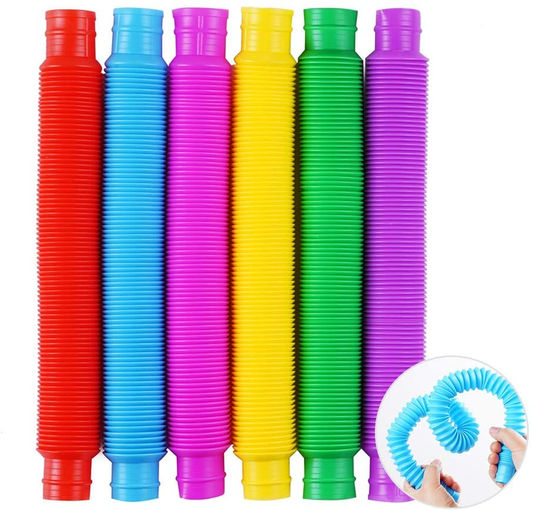6 Pack Pop Tube Sensory Toys,Stretch Tube for Kids Decompression, Pre-Kindergarten Finger Toys.(6 Colors)