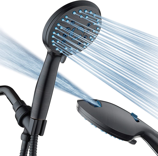 Aquacare AS-SEEN-ON-TV High Pressure 8-Mode Handheld Shower Head - Anti-Clog Nozzles, Built-In Power Wash to Clean Tub, Tile & Pets, Extra Long 6 Ft. Stainless Steel Hose, Wall & Overhead Brackets