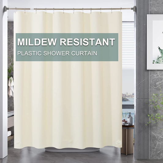 Amazerbath Plastic Shower Curtain Liner, 72 X 72 Inches Beige EVA 8G Thick Bathroom Shower Curtains with Heavy Duty Clear Stones and Grommet Holes