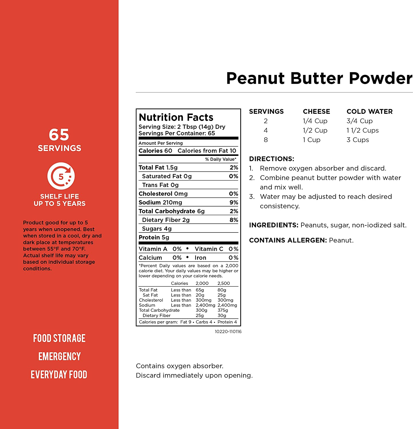 Augason Farms Peanut Butter Powder 2 Lbs No. 10 Can