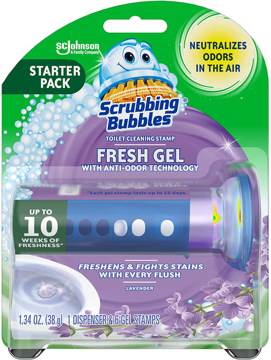 Fresh Gel Toilet Bowl Cleaning Stamps, Gel Cleaner, Helps Prevent Limescale and Toilet Rings, Lavender Scent, 6 Stamps, 1.34 Oz