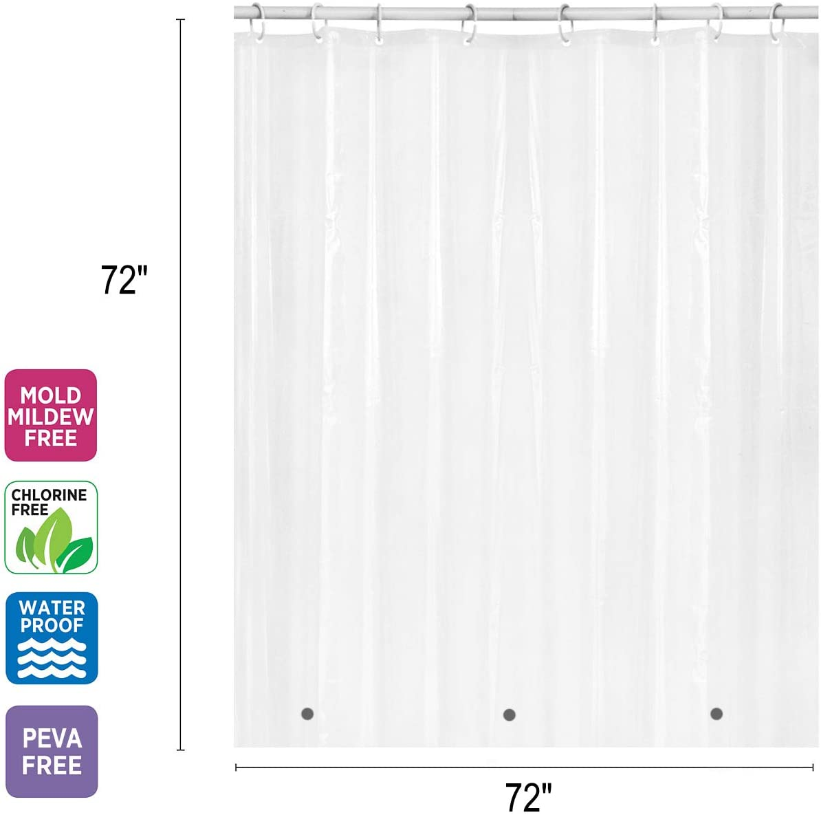  Clear Shower Curtain Liner - 72X72 Plastic Shower Curtain Liner 4 Gauge PEVA Lightweight Waterproof for Bathroom Shower and Bathtub with 3 Magnets,1 Pack