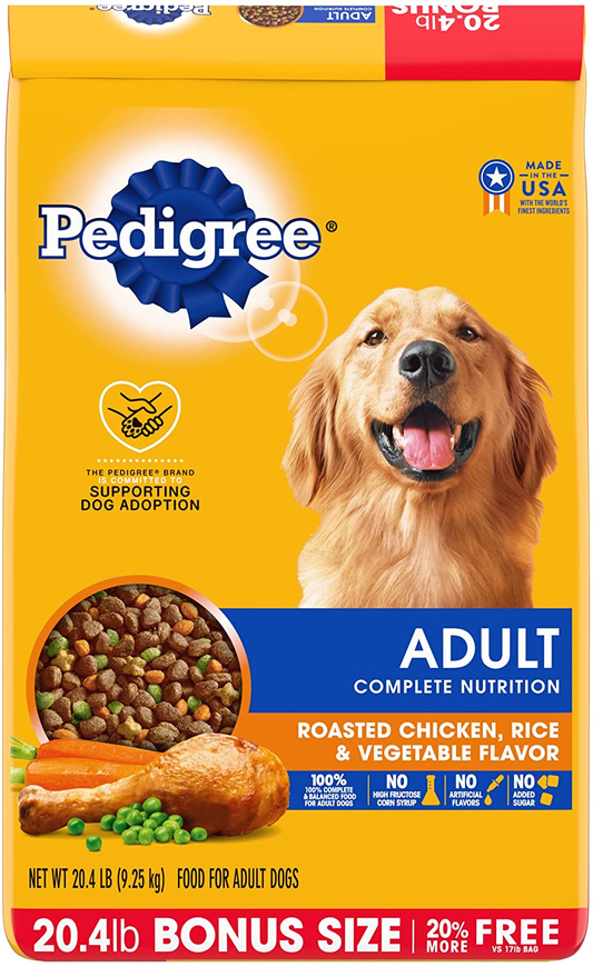 PEDIGREE Complete Nutrition Adult Dry Dog Food Roasted Chicken, Rice & Vegetable Flavor Dog Kibble, 18 Lb. Bonus Bag