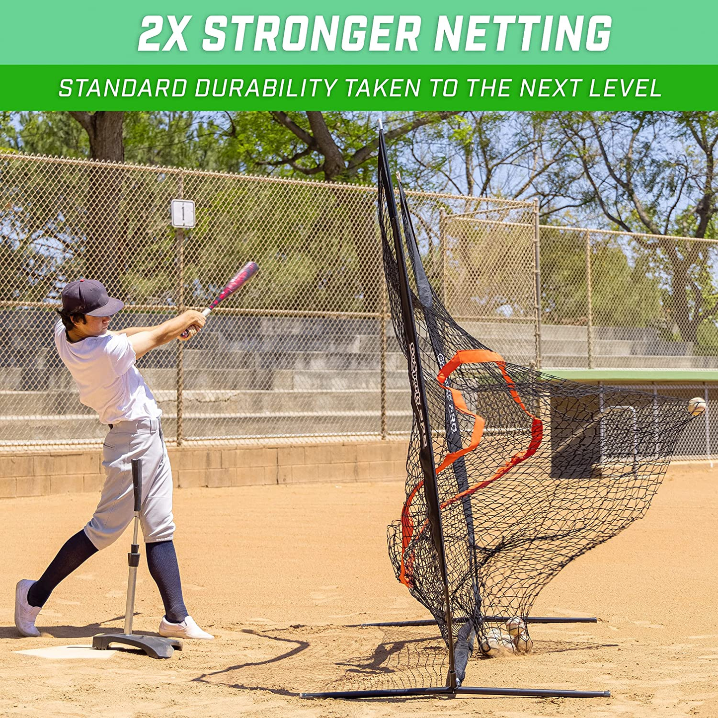 7'X7' Baseball & Softball Practice Hitting & Pitching Net with Bow Frame, Carry Bag and Bonus Strike Zone, Great for All Skill Levels