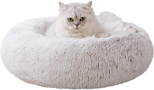 Love'S Cabin 20In Cat Beds for Indoor Cats - Cat Bed with Machine Washable, Waterproof Bottom - Coffee Fluffy Dog and Cat Calming Cushion Bed for Joint-Relief and Sleep Improvement