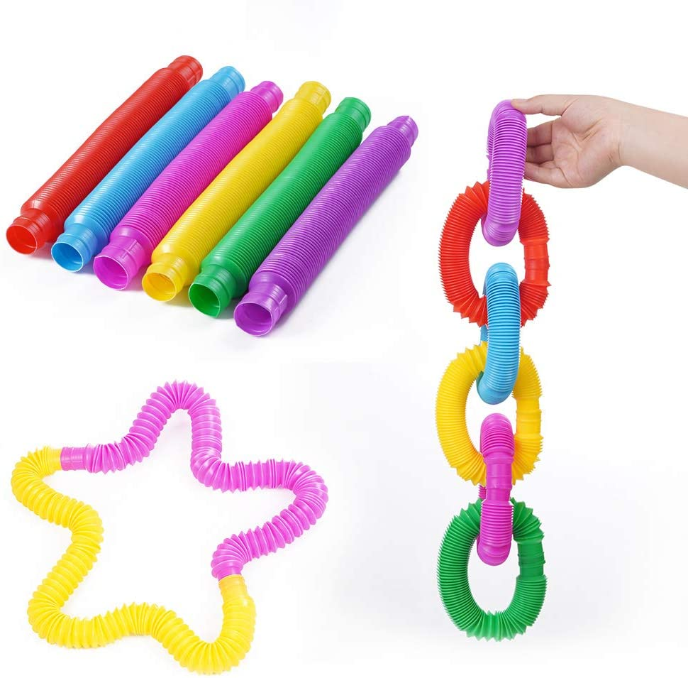 6 Pack Pop Tube Sensory Toys,Stretch Tube for Kids Decompression, Pre-Kindergarten Finger Toys.(6 Colors)