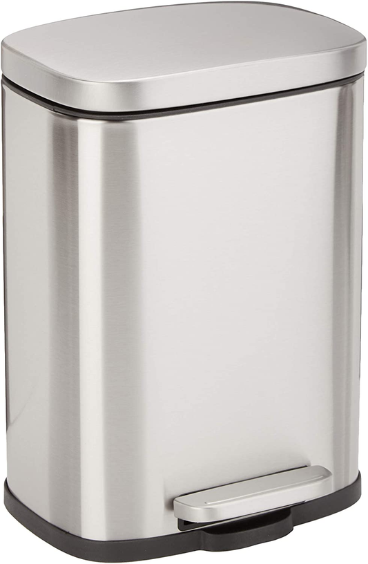 5 Liter / 1.3 Gallon Soft-Close, Smudge Resistant Trash Can with Foot Pedal - Brushed Stainless Steel, Satin Nickel Finish