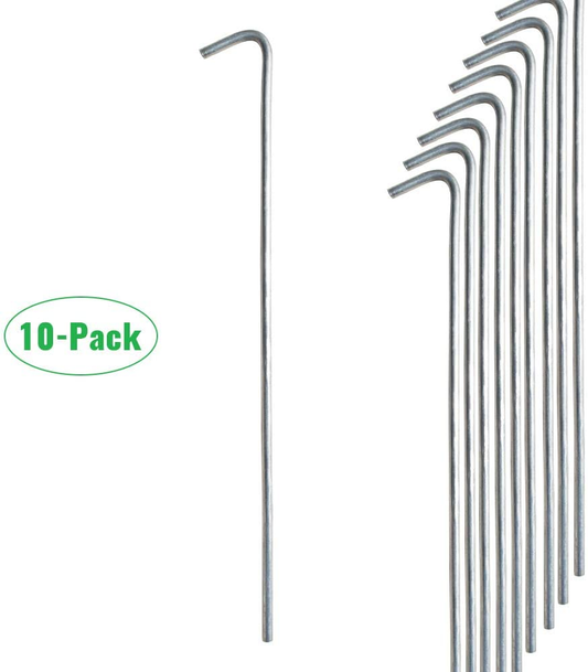 Galvanized Steel Tent Stakes, 10 Pack, Solid Steel Tent Pegs, Rust Resistant Metal Hook, Garden Stake for Plants and Landscaping, Perfect for Anchoring Camping Tents