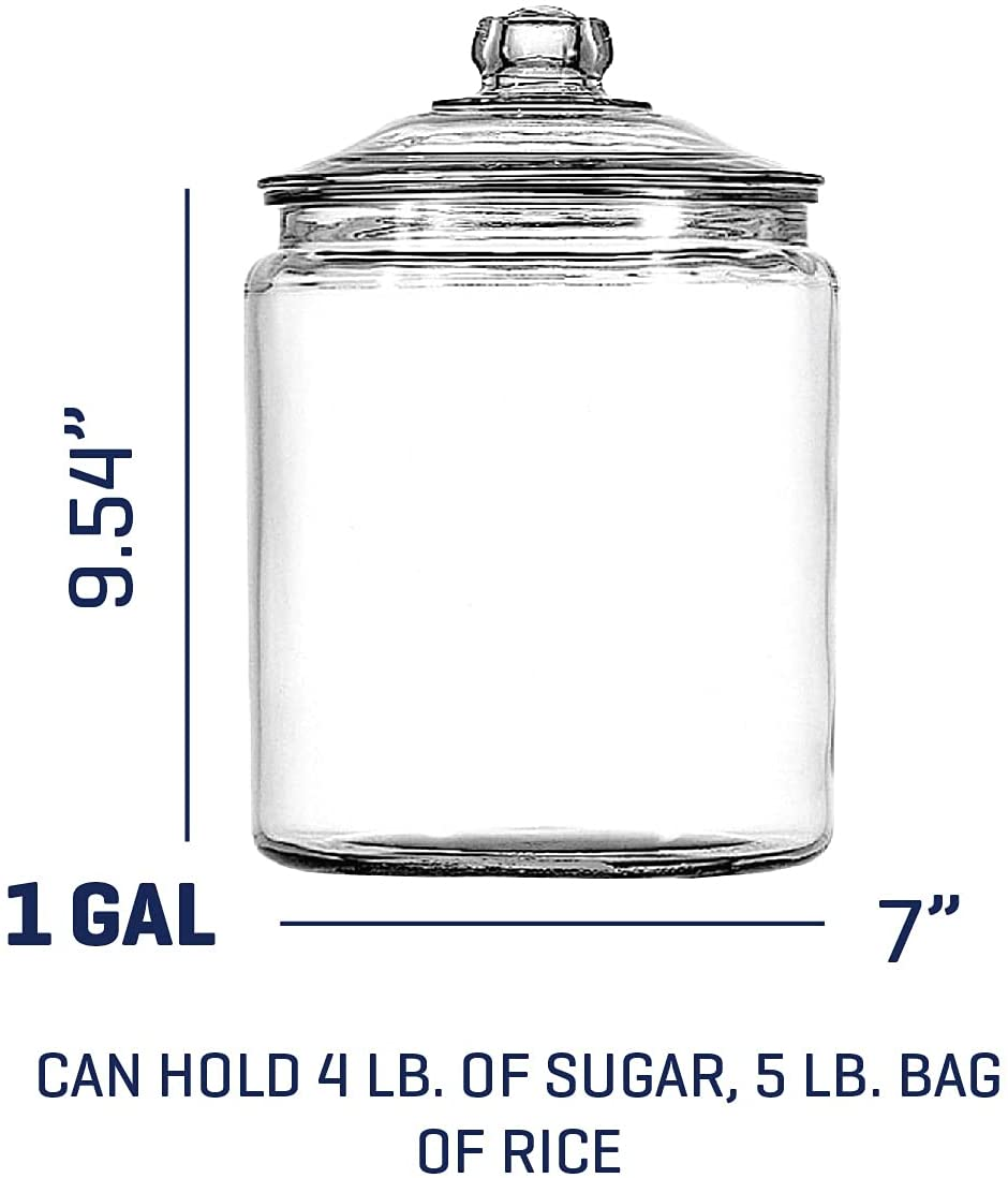 1 Gallon Heritage Hill Glass Jar with Lid (4 Piece, All Glass, Dishwasher Safe)