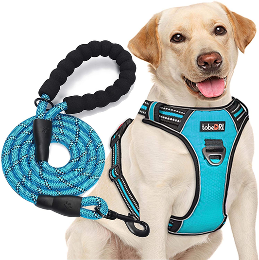 Tobedri No Pull Dog Harness Adjustable Reflective Oxford Easy Control Medium Large Dog Harness with a Free Heavy Duty 5Ft Dog Leash