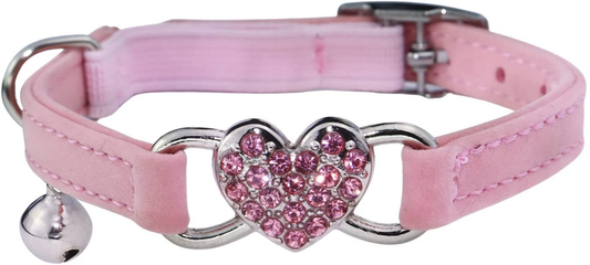WDPAWS Heart Bling Cat Collar with Safety Belt and Bell Adjustable 8-10 Inches for Kitten Cats (Pink)