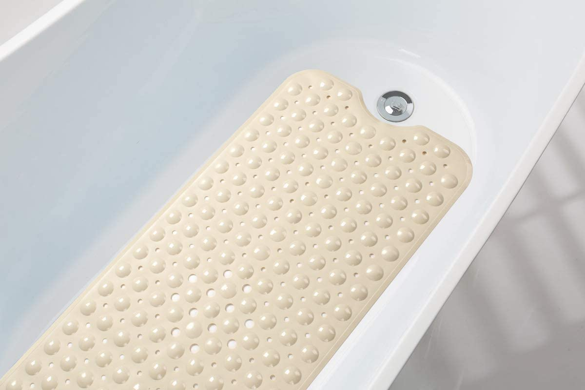 Amazerbath Bath Tub Mat, 40 X 16 Inches Non-Slip Shower Mats with Suction Cups and Drain Holes, Bathtub Mats Bathroom Mats Machine Washable, Beige